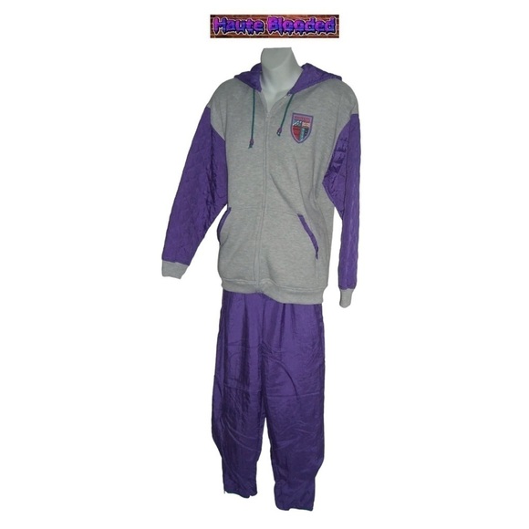 Vintage 80s White Stag Retro Ski Outfit Purple Quilted Hoodie Pants Fair Isle M - Picture 10 of 16